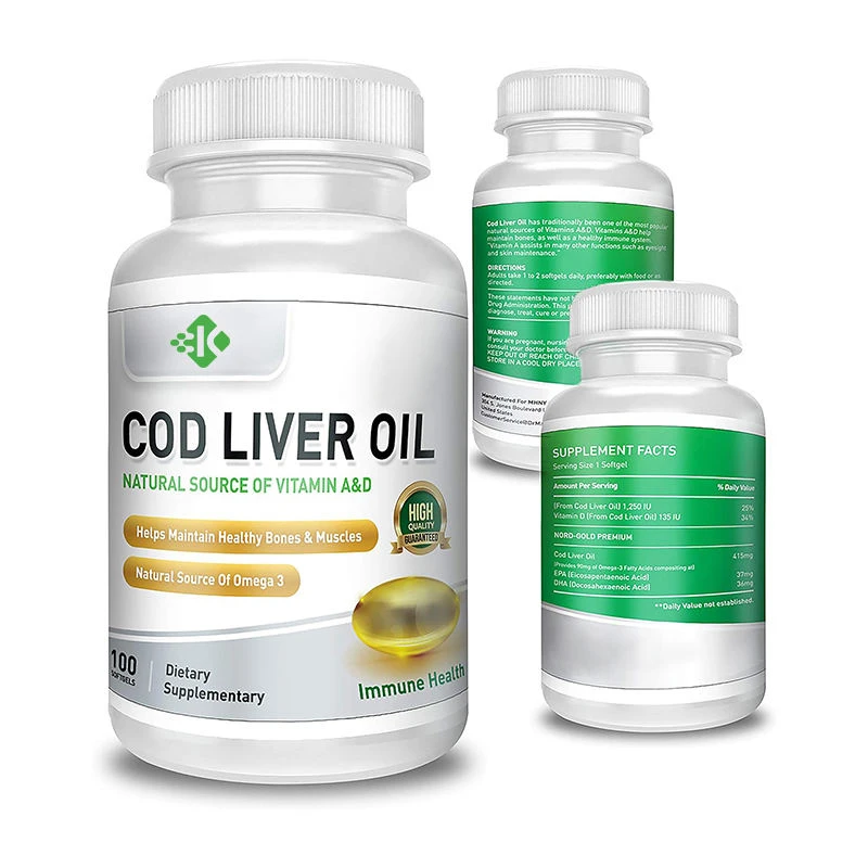 Private label support for brain, heart, eyes, and immune health Omega 3 fatty acid EPA and DHA cod liver oil soft capsules