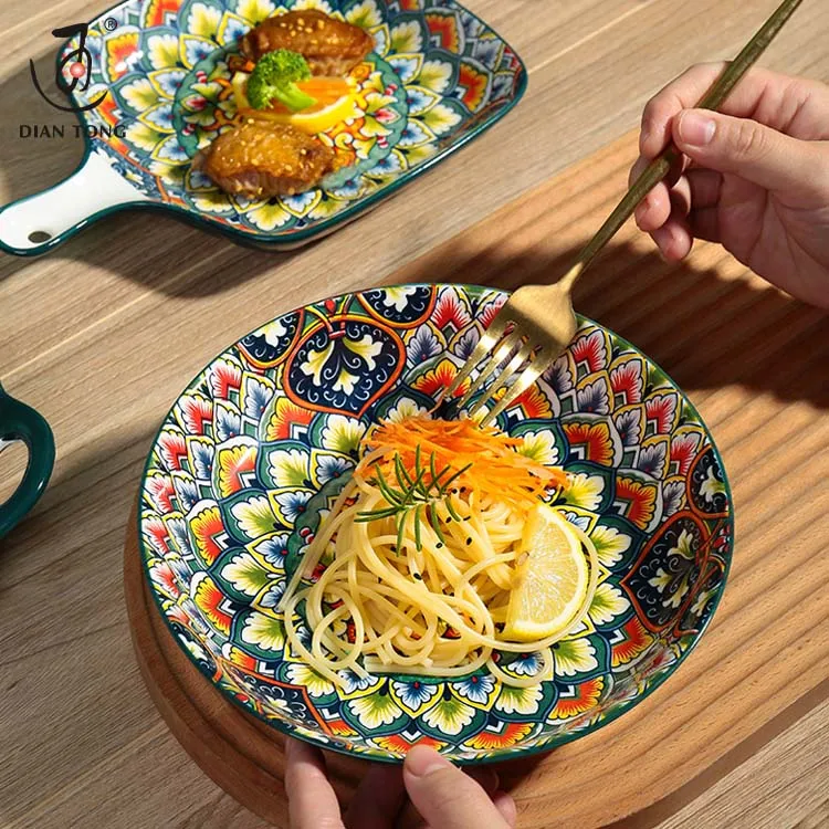 Restaurant Weeding Decorative Luxury Bohemian Tableware Square Ceramics Dishes Ceramic Dinner Plate Bowls Porcelain Plates Set