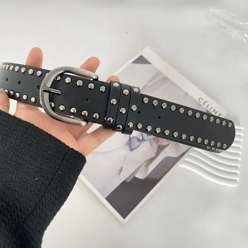 Western Rivet PU Leather Belt for Women Black Brown and Coffee for Jeans and Skirts