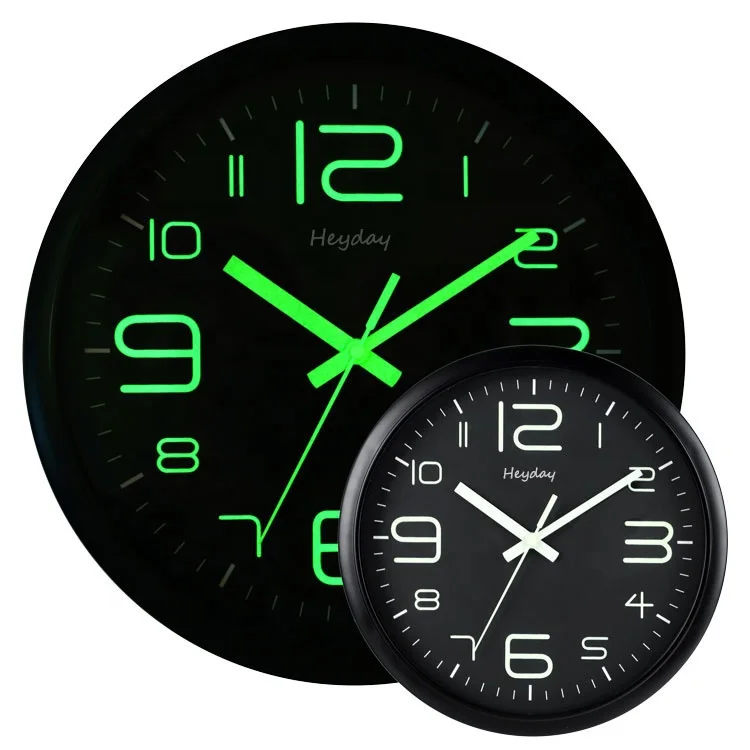 
night light function glow in the dark home decorative modern design super luminous wall clock 