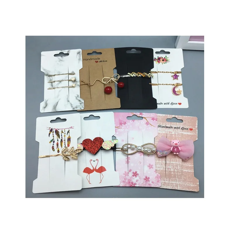 Brown/black/white Hand Hairpin Packaging Cards With Hot Silver Foil Hair Accessories Display