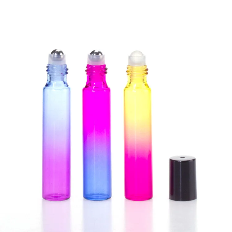 in stock, 10ml ombre glass roll on Pendant bottle with key chain lid for essential oil and perfume