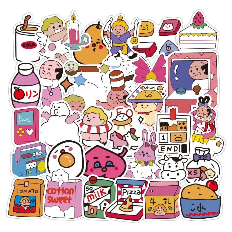 48 pcs ins cute cartoon South Korea girl slime girl heart hand zhang rafah box car graffiti stickers