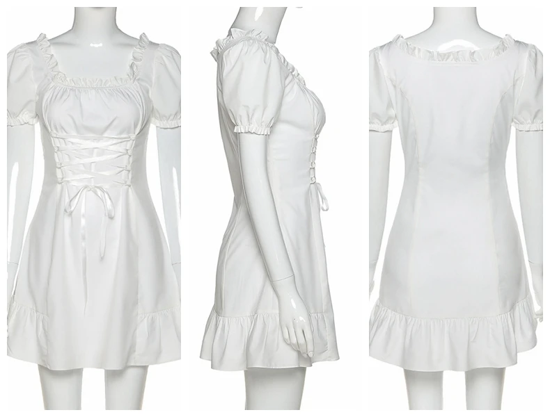 
Summer Hot French Romantic Silk White Bow Short Sleeve Fashion Elegant Party Birthday Festival Women Mini One Shoulder Dress 