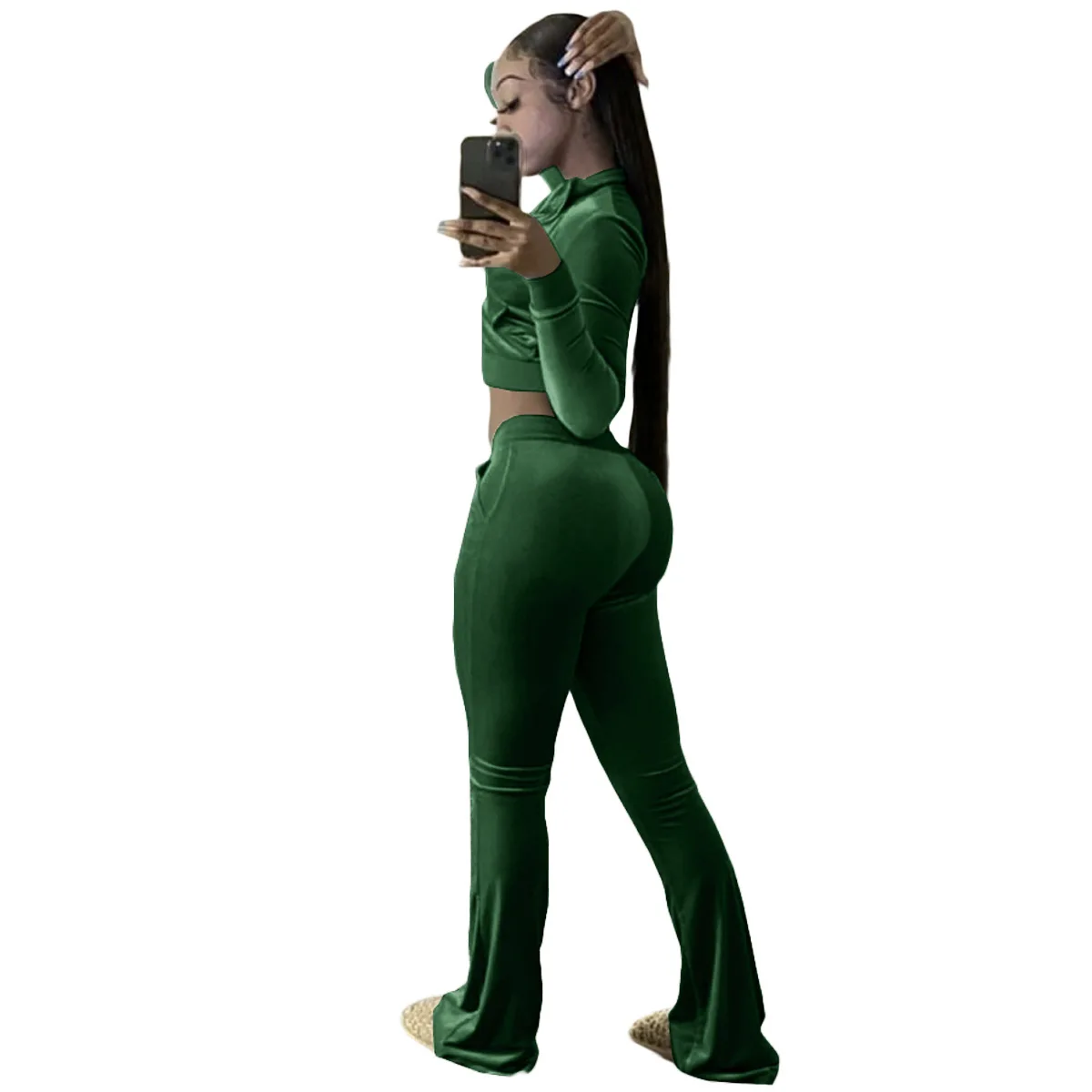  Fall Sweatsuit Women Velvet Outfits Autumn Crop Top Sweat Wide Leg Pants Sets Two Pieces Velour Tracksuits