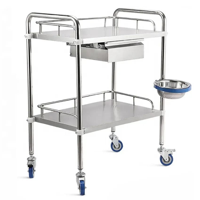 Stainless Steel Hospital Instrument Monitor Trolley Medical Dressing Trolley With Drawer