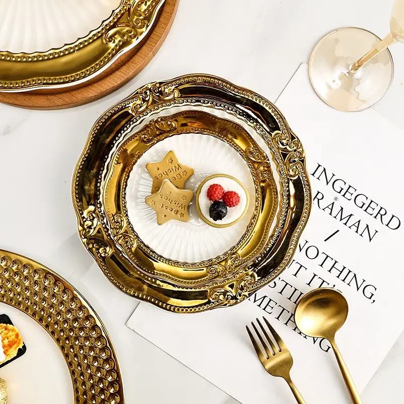 White And Rose Gold Reef Leaf Beaded Rim Charger Dishes