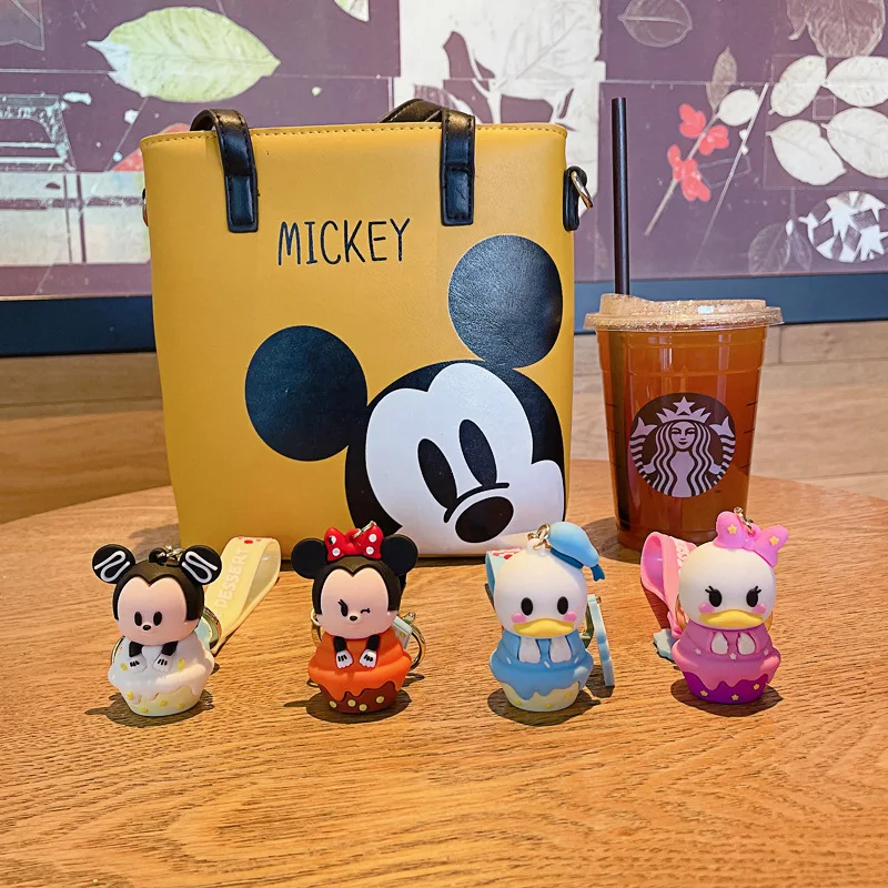 Anime Mickey Minnie Mouse Daisy Donald Pooh Bear Piglet Owl Tigger Action Figure Keychain Bag Pendant Kawaii PVC