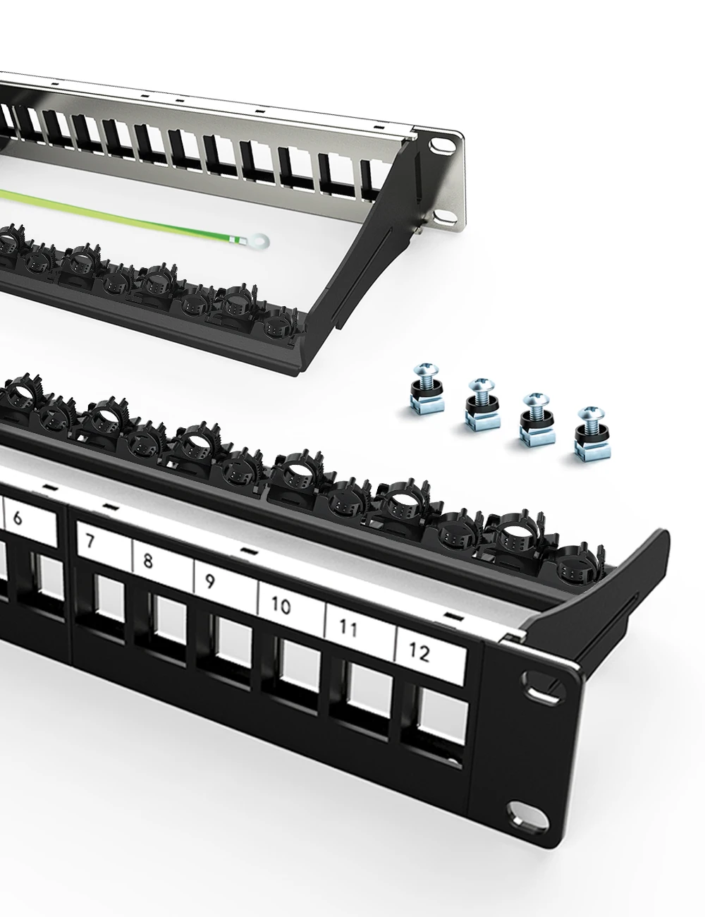 1U 12-Port shielded blank  Patch Panel with Adjustable Rear Cable Management Bar 19-Inch/1U Network Patch Panel