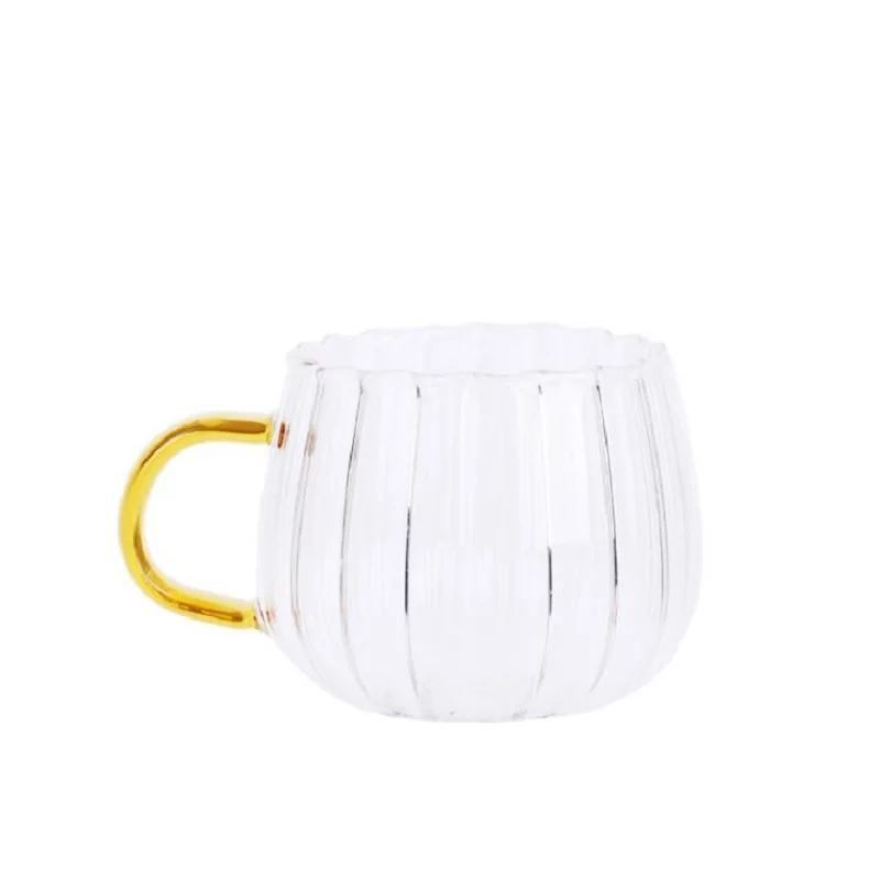 
11oz High Borosilicate Glass Cup Pumpkin Stripes Glass Cup Glass Mug With Handle 