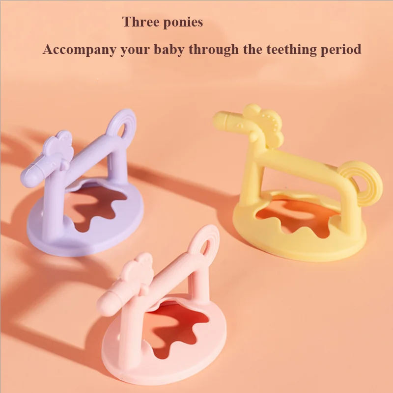 Baby pony ring eating hand guards hand strap type set baby BPA free food grade teether eating set