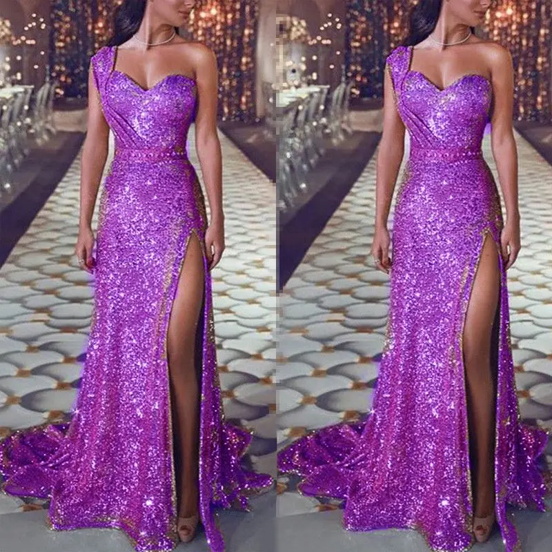 One Shoulder Crystal Gilding Women Evening Dresses Plus Size Party Dresses Women Elegant Maxi Long Dress For Luxury Parties