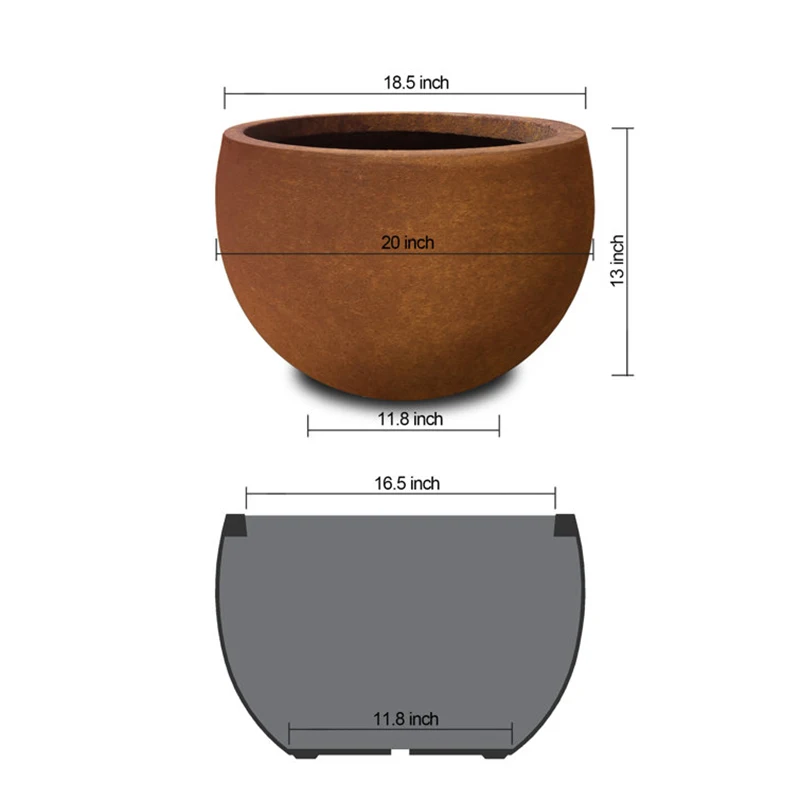 Outdoor flower pot bowl plant culture metal flower pot