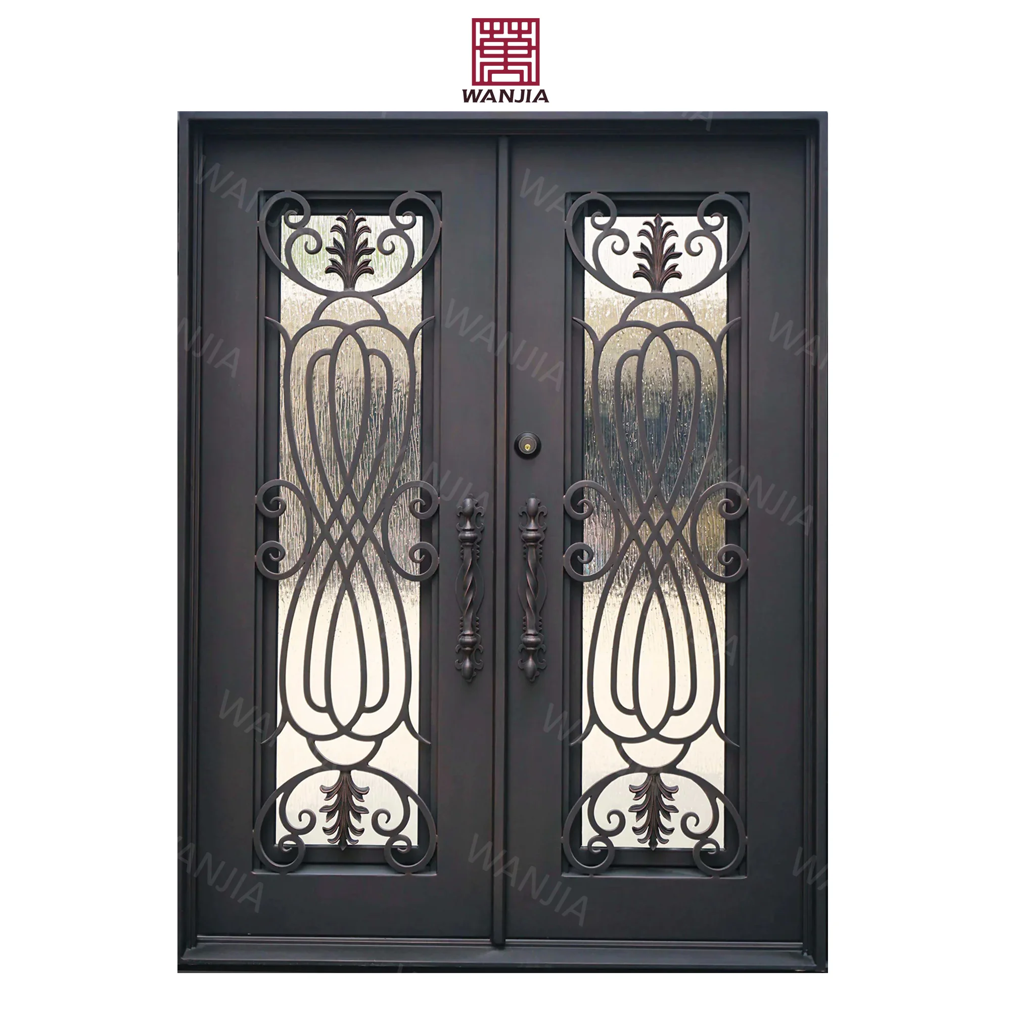 WANJIA wrought iron window grill desig patio balcony entry door wrought iron french iron double doors