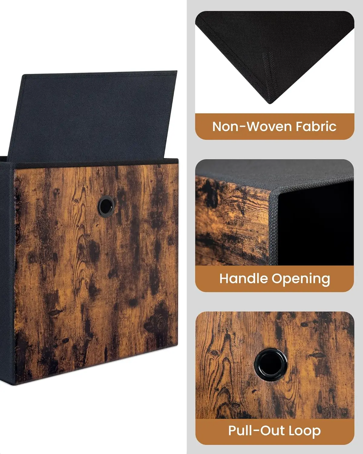 wholesale Printing Wood Fabric 6 Pcs 30 x 30 Organizer Basket Boxes Foldable Cube Storage Bins With Handle