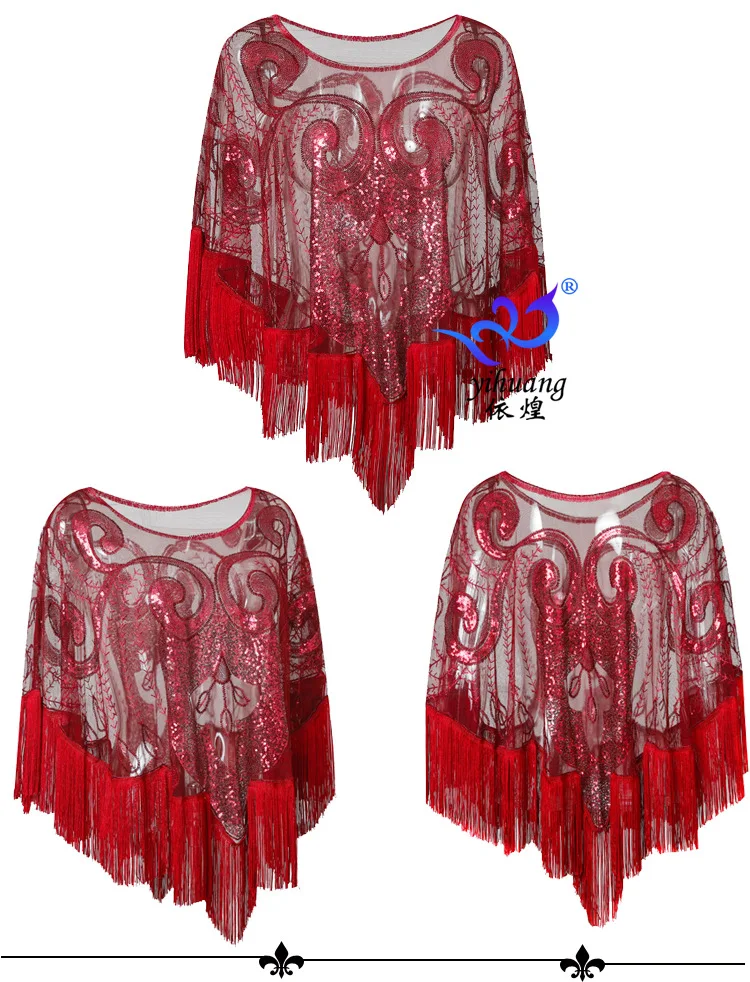 women   sequin mesh  bolero  lady purple  black red sequin wedding party  cloak  dance shawl