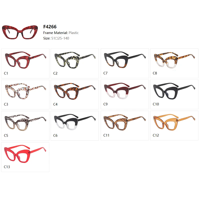 Eyewear Trend 4266 Wenzhou Women Fashion Spectacles Plastic Optical Frames Cat Eye Eyeglasses Myopia Glasses Frames