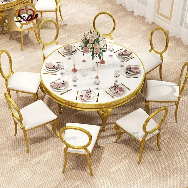 Luxury Stainless Steel Table Round White MDF Hotel Wedding Table For Events