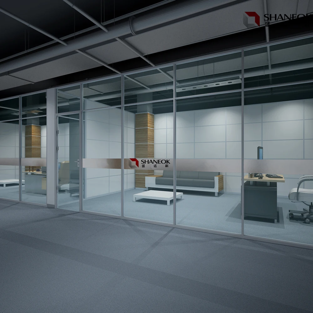Hot sell building Full glass tempered clear office partitions frosted  aluminum glass wall partition Mobile office