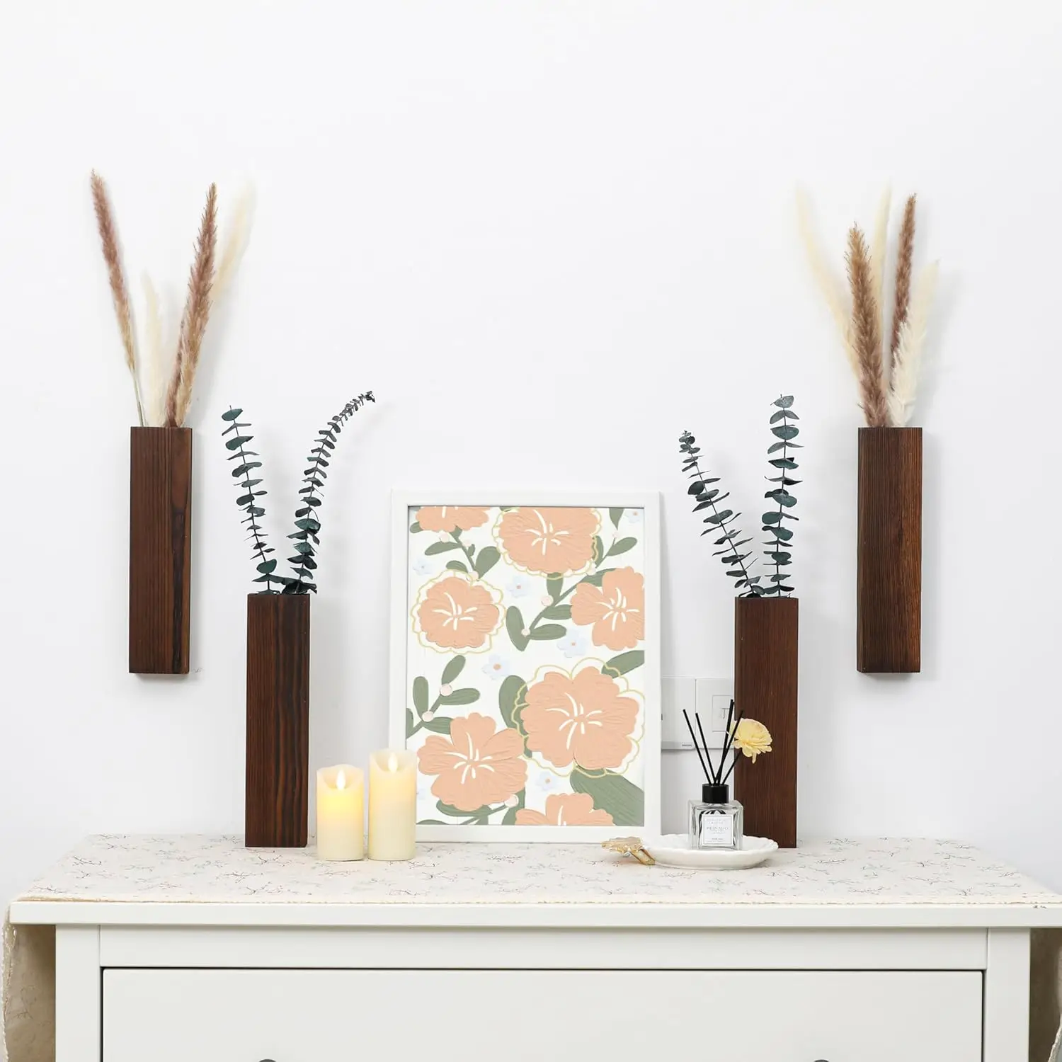 Wood Planter Wall Decor for Artificial Flower Wooden Plants Holders Plant Pocket Vase Hanging for Living Bedroom Dining Room