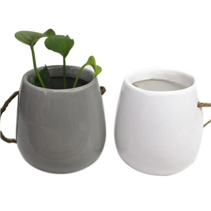 Hanging succulent ceramic flower pots furniture ornaments handmade small fresh gardening oval small potted plants