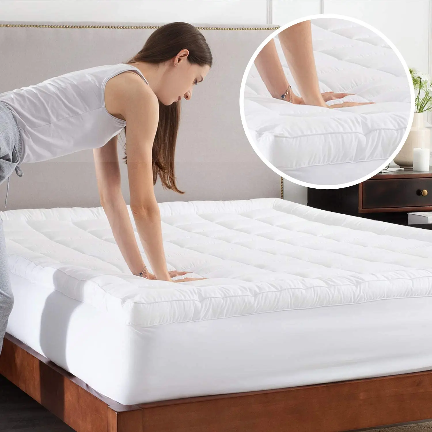 soild color soft king down and feather comfortable breathable mattress topper
