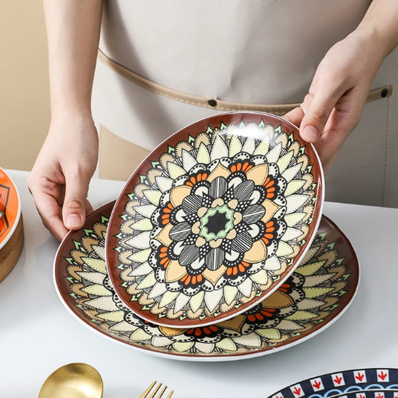 Homesun Platos Para Colorful Nordic Bohemia Style Restaurant Bohemian Porcelain Dinner Serving Moroccan Ceramic Plate