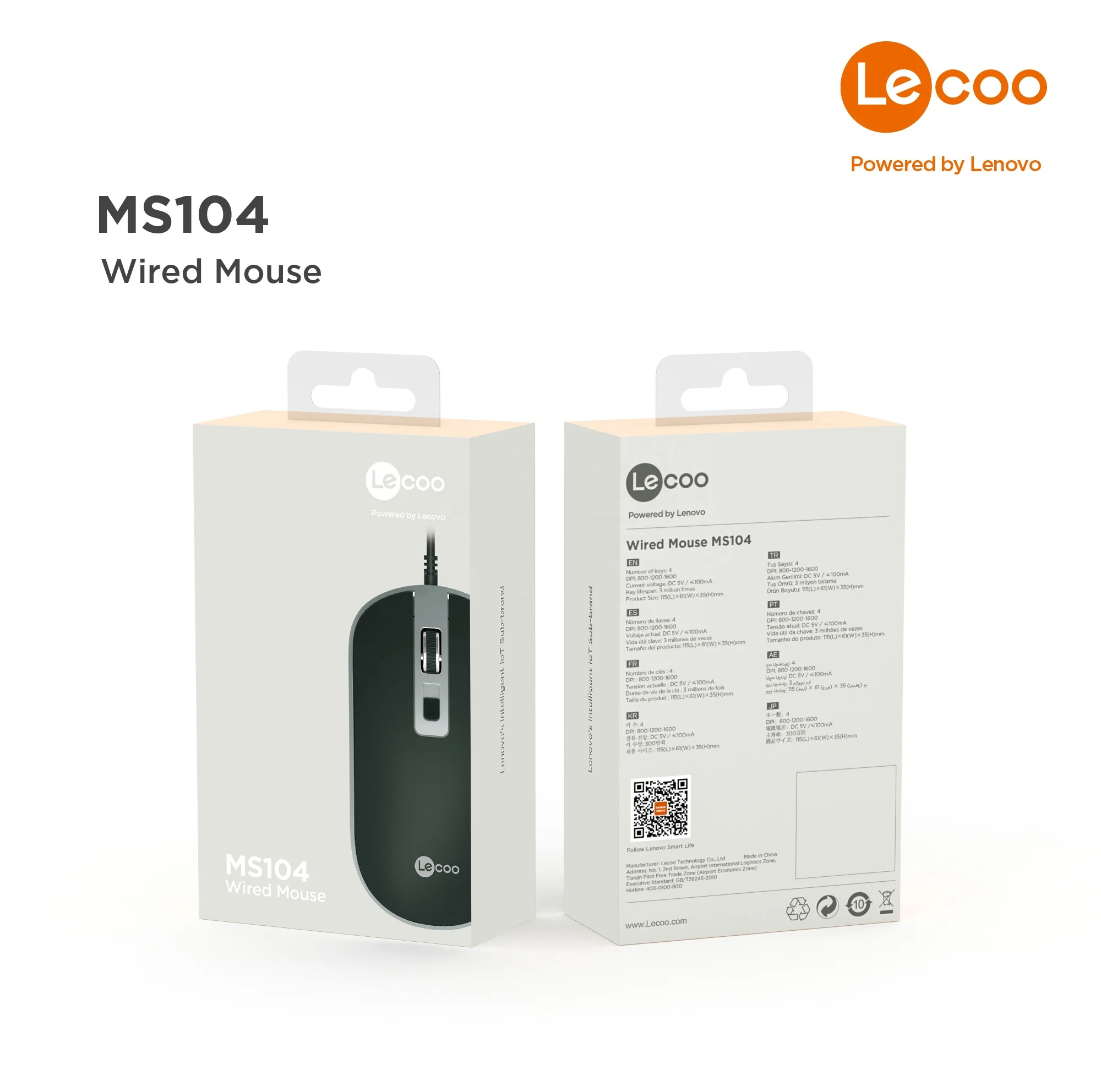 Черная Проводная Бесшумная мышь LECOO MS104, компьютерная мышь