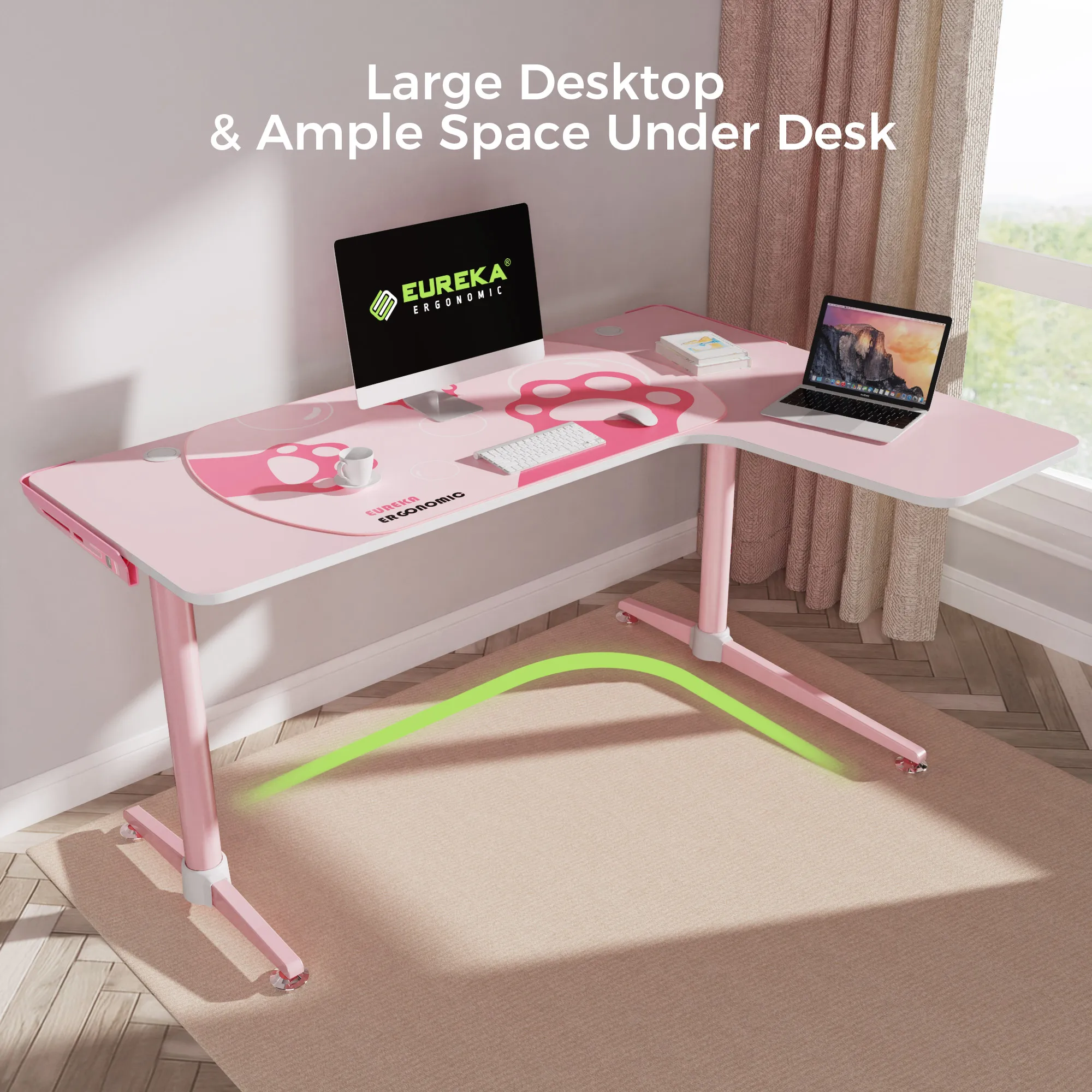 Pink Computer Desktop Computer Large L shape Pink Computer Desk Gaming Desk For home