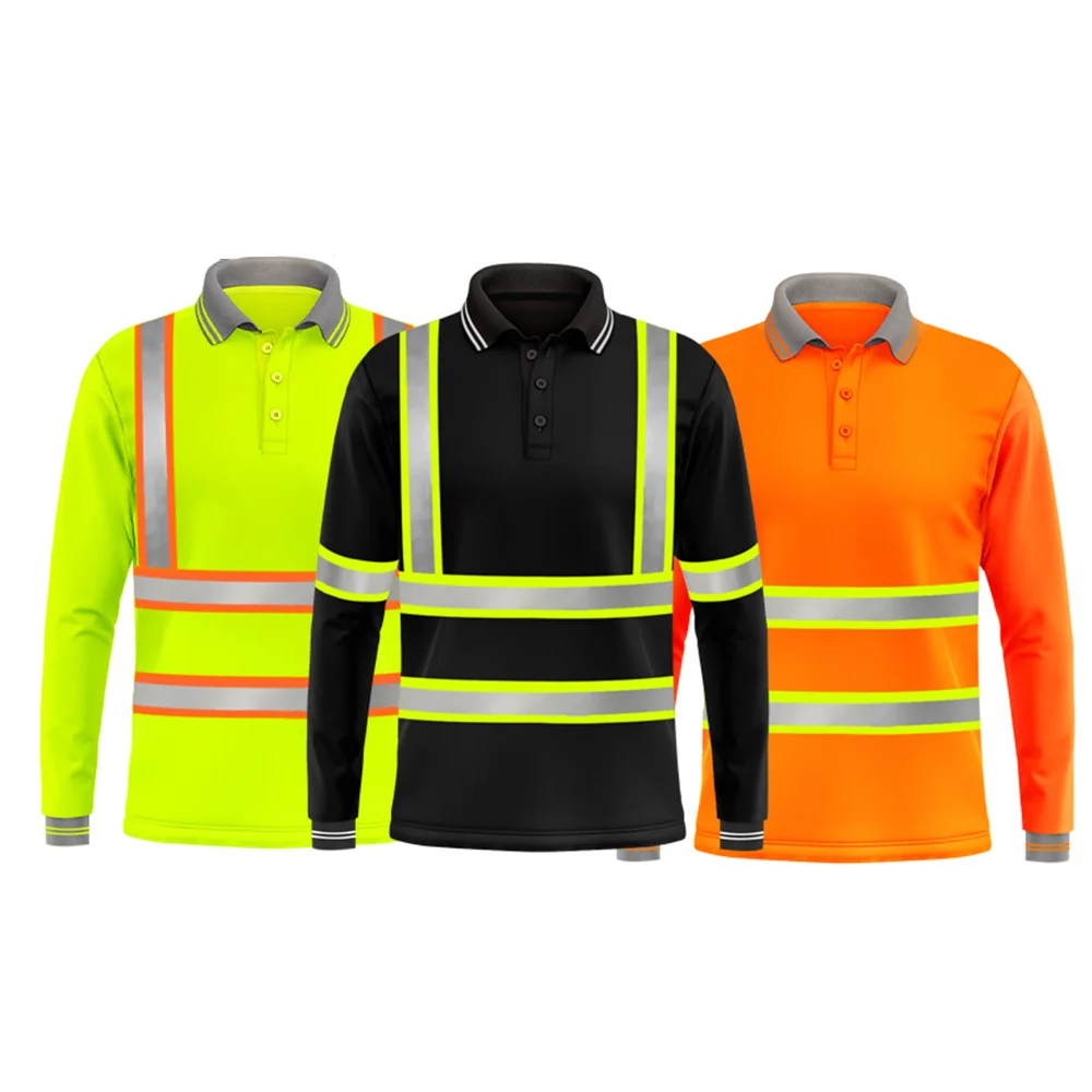 HBC Reflective Stripes Hi Vis Workwear Construction Hi Vis Safety Work T Shirt Long Sleeve Reflective High Visibility Shirt