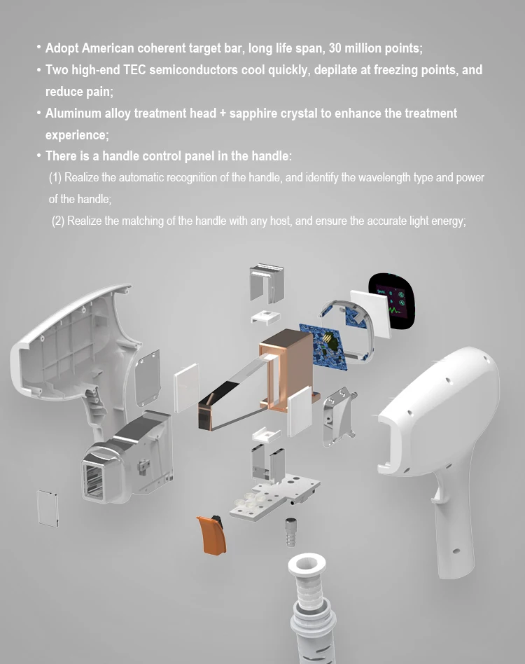 808 755 1064 Diode Laser Hair Removal Custom New Design Professional Laser Epilator Laser Hair Removal Handle