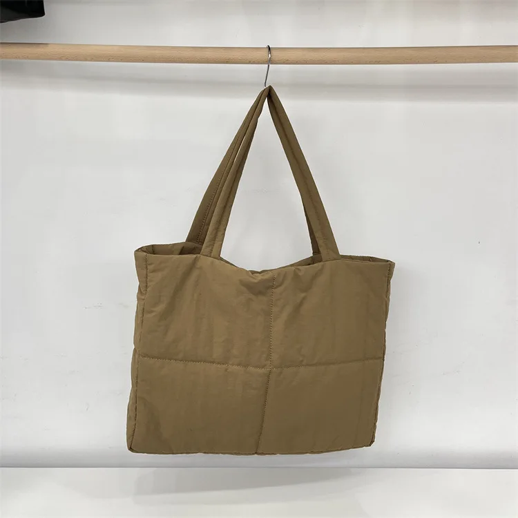 Customize Logo nylon puffer handbag ladies fashion simple soft puffer shoulder bag puffy tote bags for women