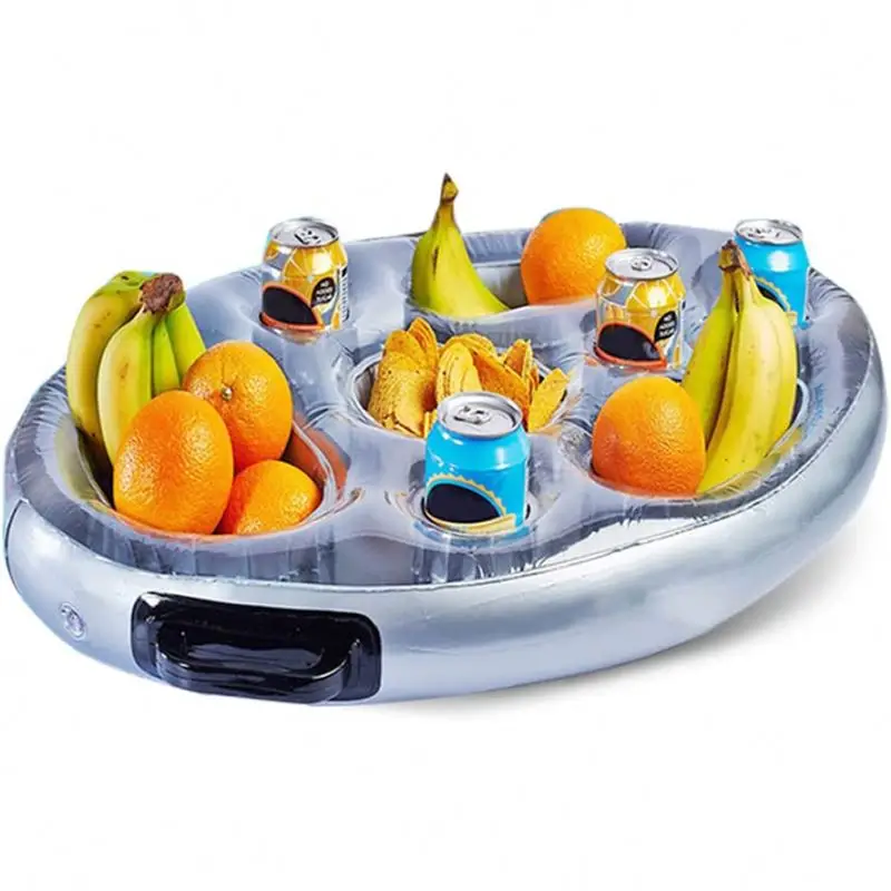 Inflatable Floating Drink Holder , Pool Drink Food Float Tray with 8 Holes Large Capacity for Hot Tub
