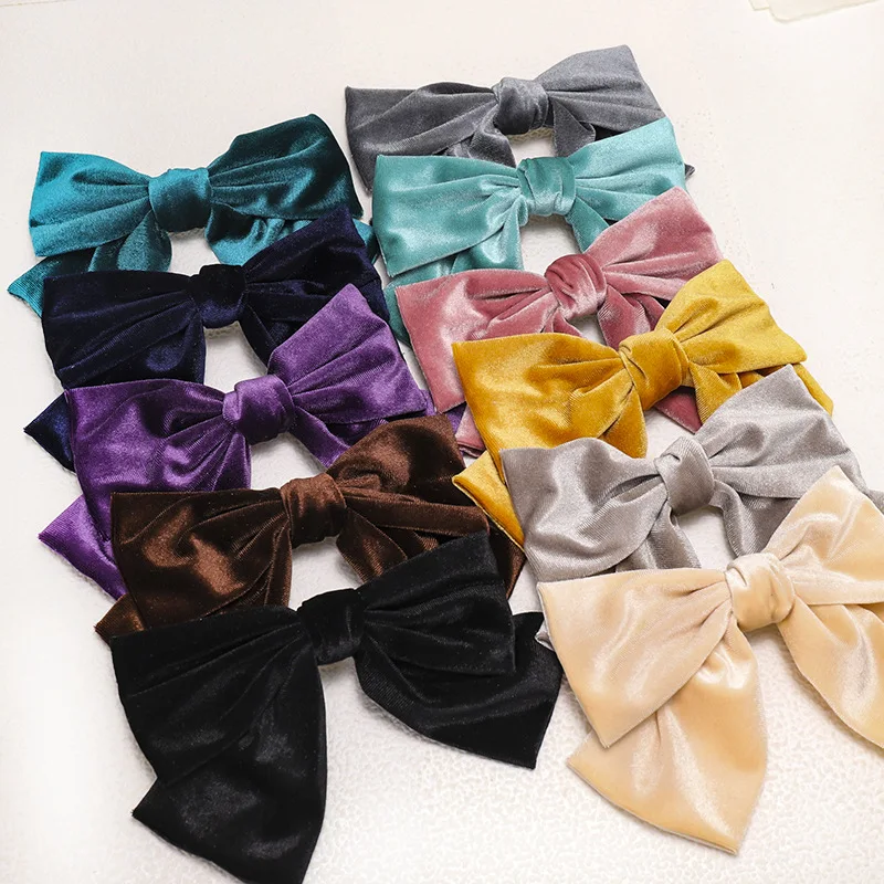 Fashion Big Korea Velvet  Bows Wholesale 12 Colors Hair Bows Clip for Girls Hair Woman Hair Accessory