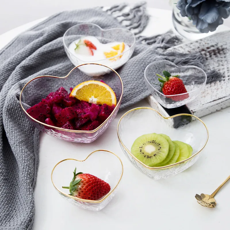 Hot selling Japanese hammer grain crystal glass bowl handmade peach shaped Phnom Penh fruit salad bowl