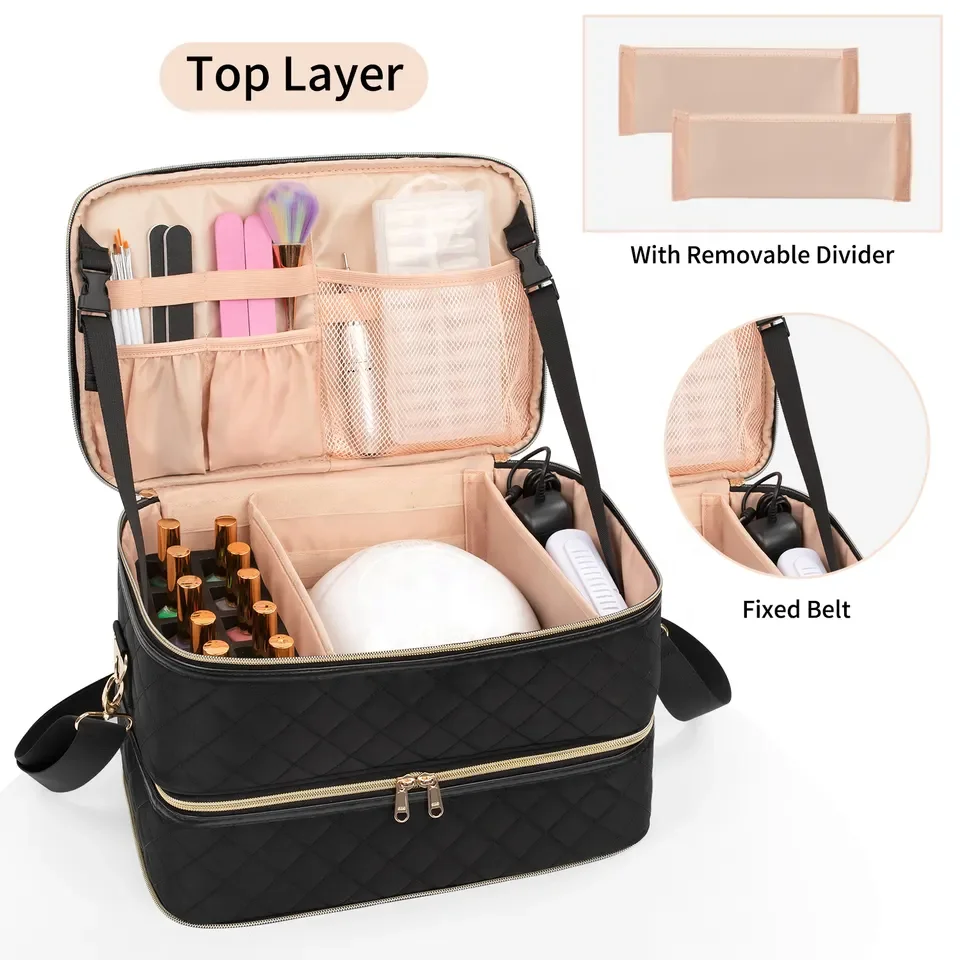 Most Popular Home Service Nail Tech Bag Holds Nail Lamp and 90 Bottles Gel Nail Polish Organizer Carrying Case Bag for Artist