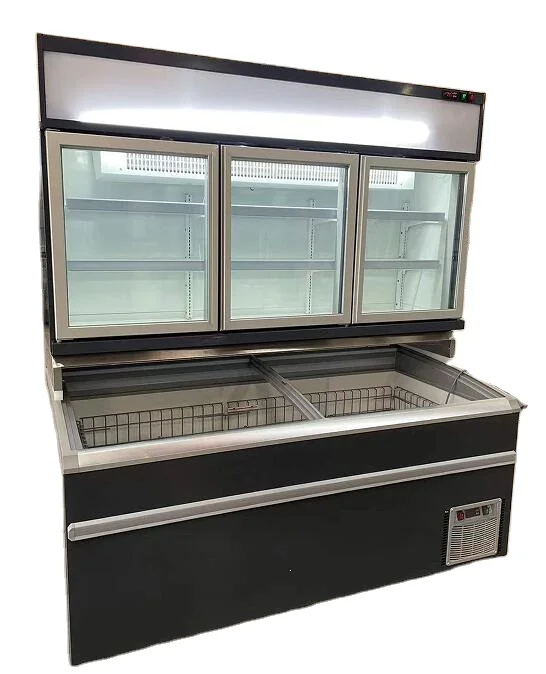 commercial low temperature automatic defrost glass door wall mounted combined Island freezer