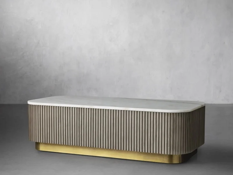 HJ HOME  OEM Contemporary Design American Oak Handcrafted Pine Wood Central Table Oak Veneer Marble Coffee Table