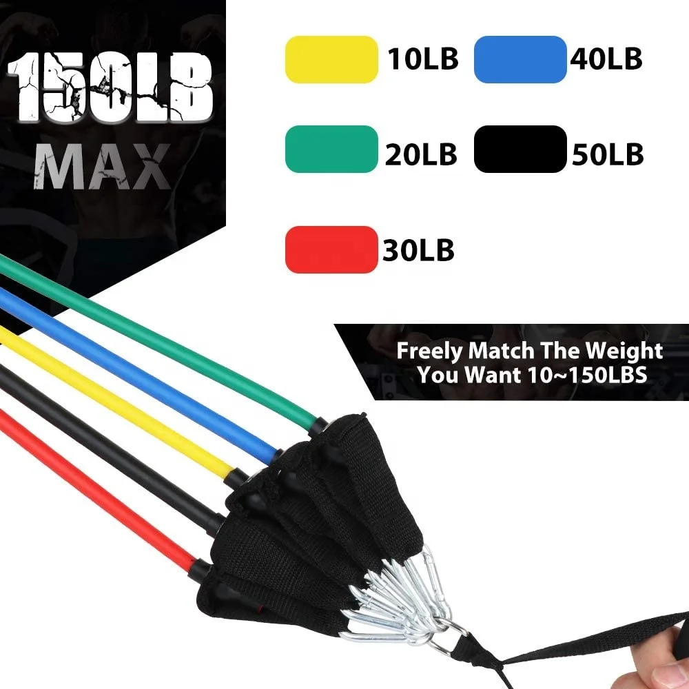 Skyhope Fitness Long Arm Rope 5 pcs Resistance Bands Set with Foam Handles Resistance Band Tube Set