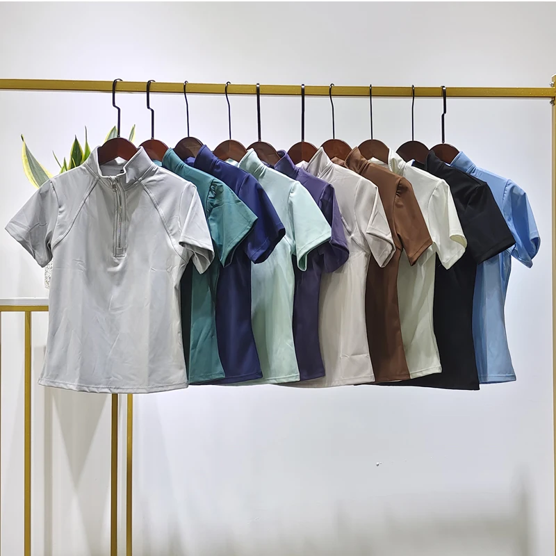 Customized Logo Hangtag White Lady Spandex Tops Riding Short Sleeve Equestrian Collared Shirts For Women