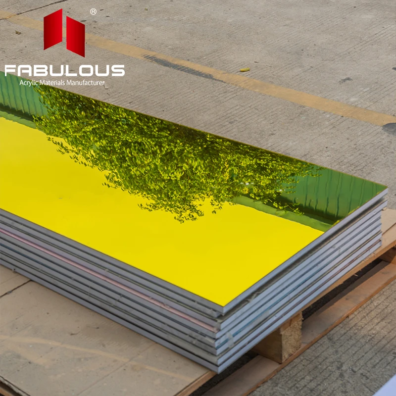 Низкая цена прямая оптовая продажа золотой цвет 1,22*2,44 3 мм размер зеркала pmma акриловый ламинат