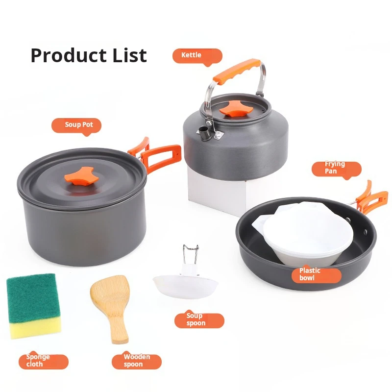 Factory wholesale camping cookware outdoor kettle frying pan equipment portable wild camping tableware suit pot