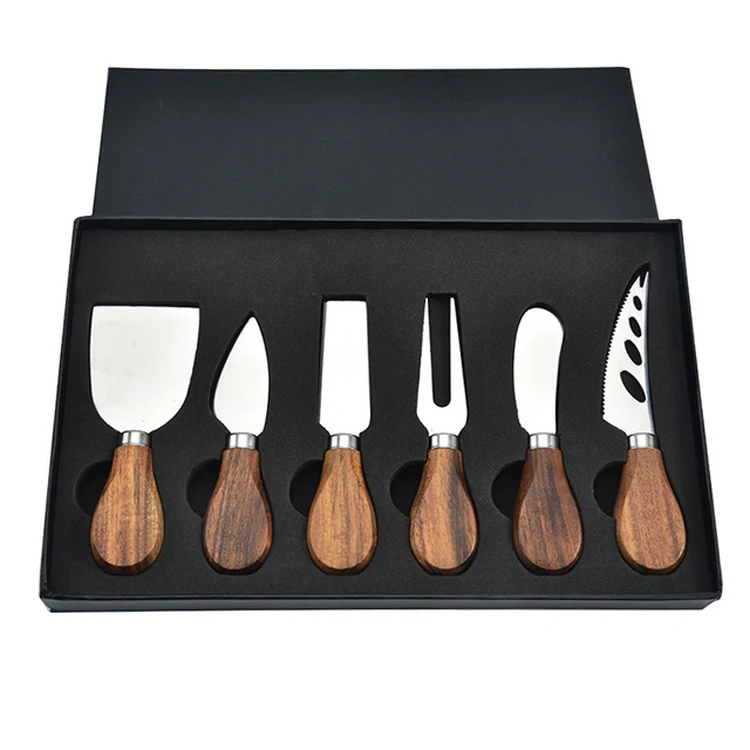 Elegantly 6-Piece Cheese Knives Set, Stainless Steel Cheese Knife Collection (Acacia Wood Handle)