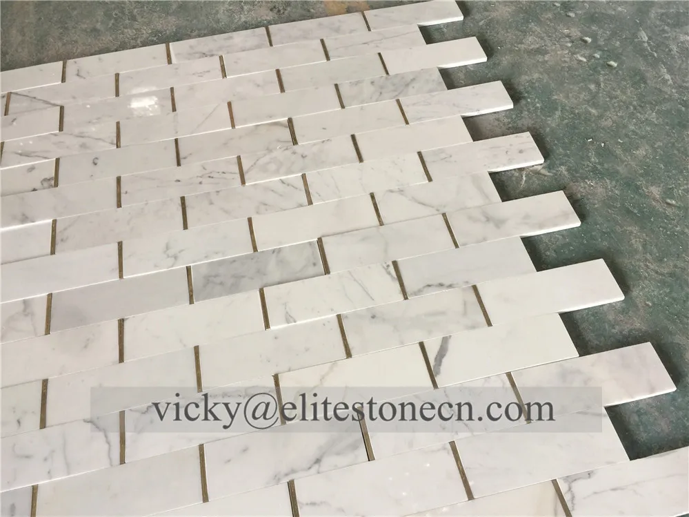 brick mosaic subway tile white marble mosaic inlay brass mosaic tile