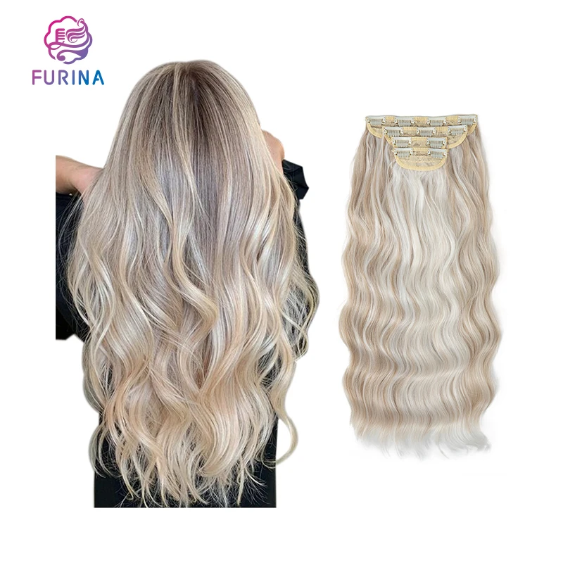 Furina high quality 22inch silky synthetic 4 pcs 11 clips heat resistant fiber clips in hair extensions for women