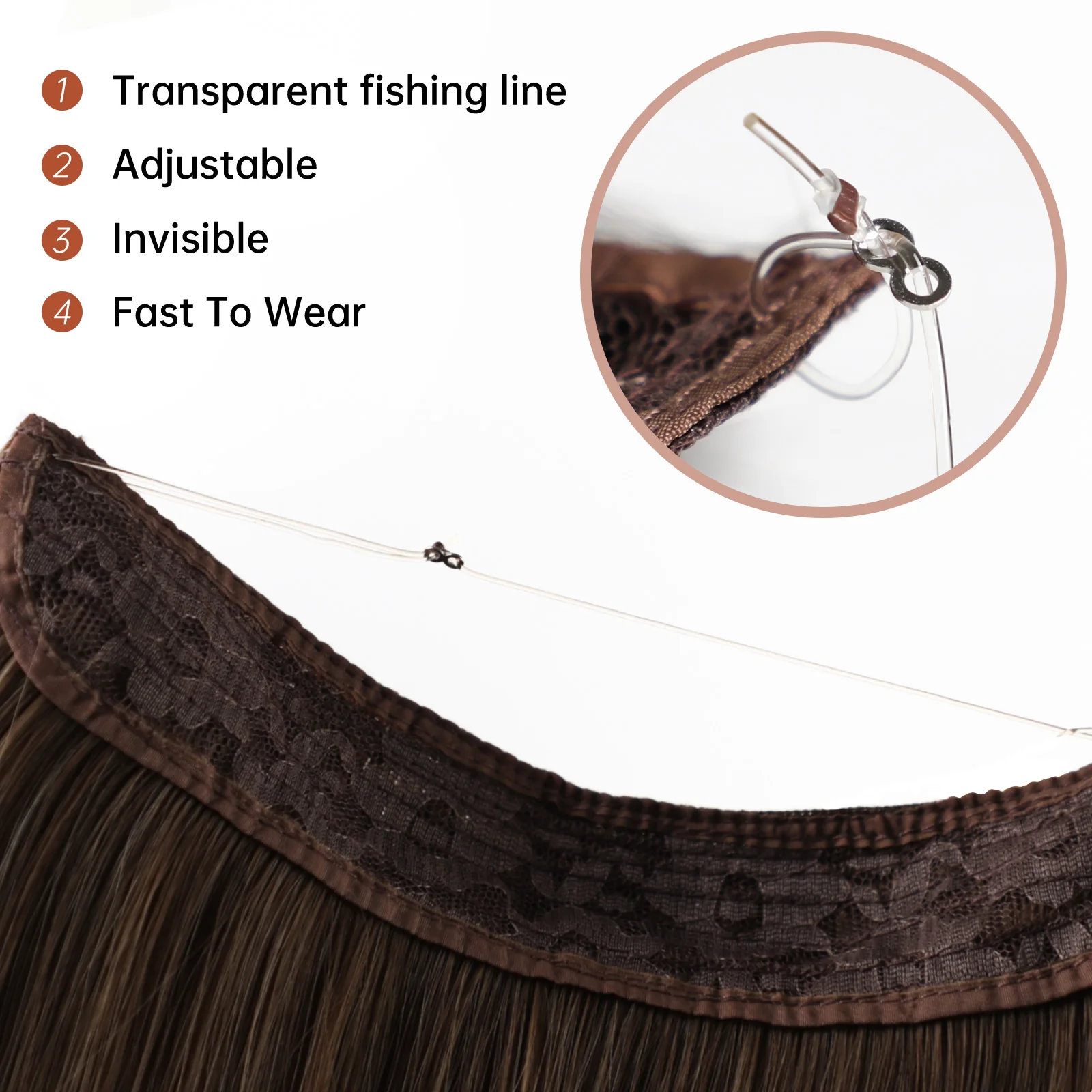 20 Inches Wholesale Synthetic Fiber Hair Extensions Long Ombre Brown to Blonde Halo Hair Extensions