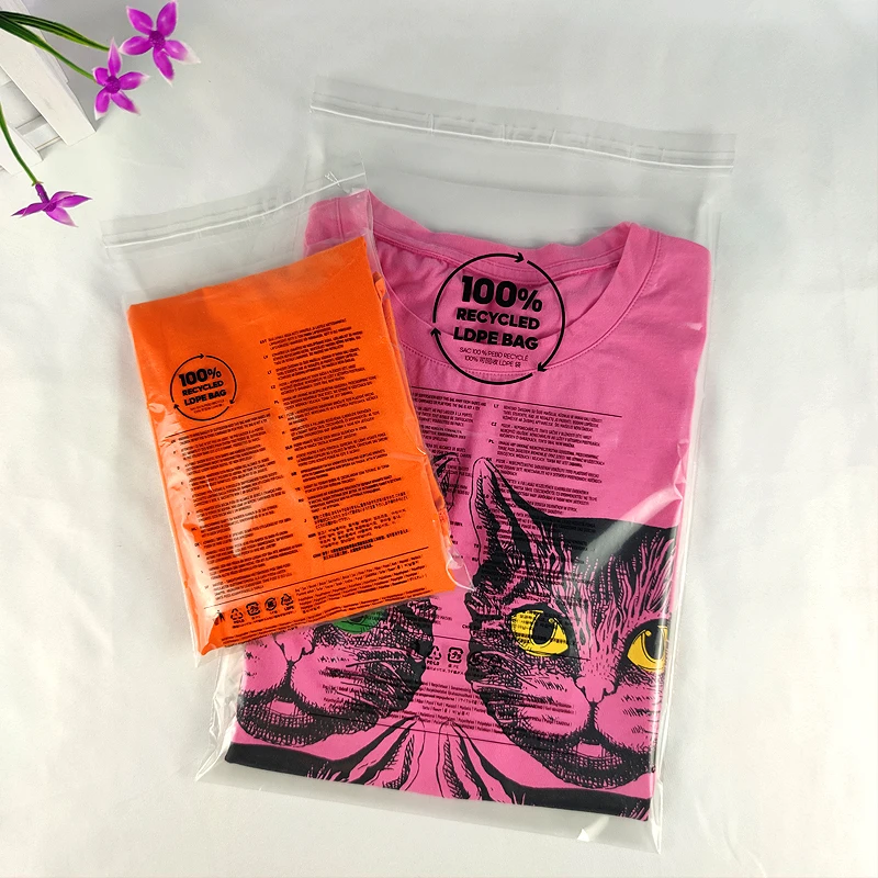Custom GRS recycled printed design bag self sealing plastic poly clothing self-adhesive cellophane bags with glue