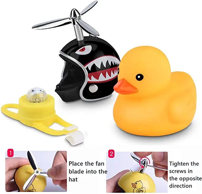 Small Yellow Bike Duck Bicycle bell Luminous/Normal Airscrew Helmet Duck Ducky Dicycle Wind Motor Riding Cycling Lights Horn