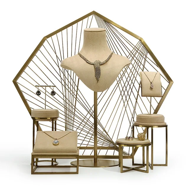 SKQ OEM Beige Velvet Detachable Bracelet Holder Bangle Racks Ring Necklace Stand Jewelry Display