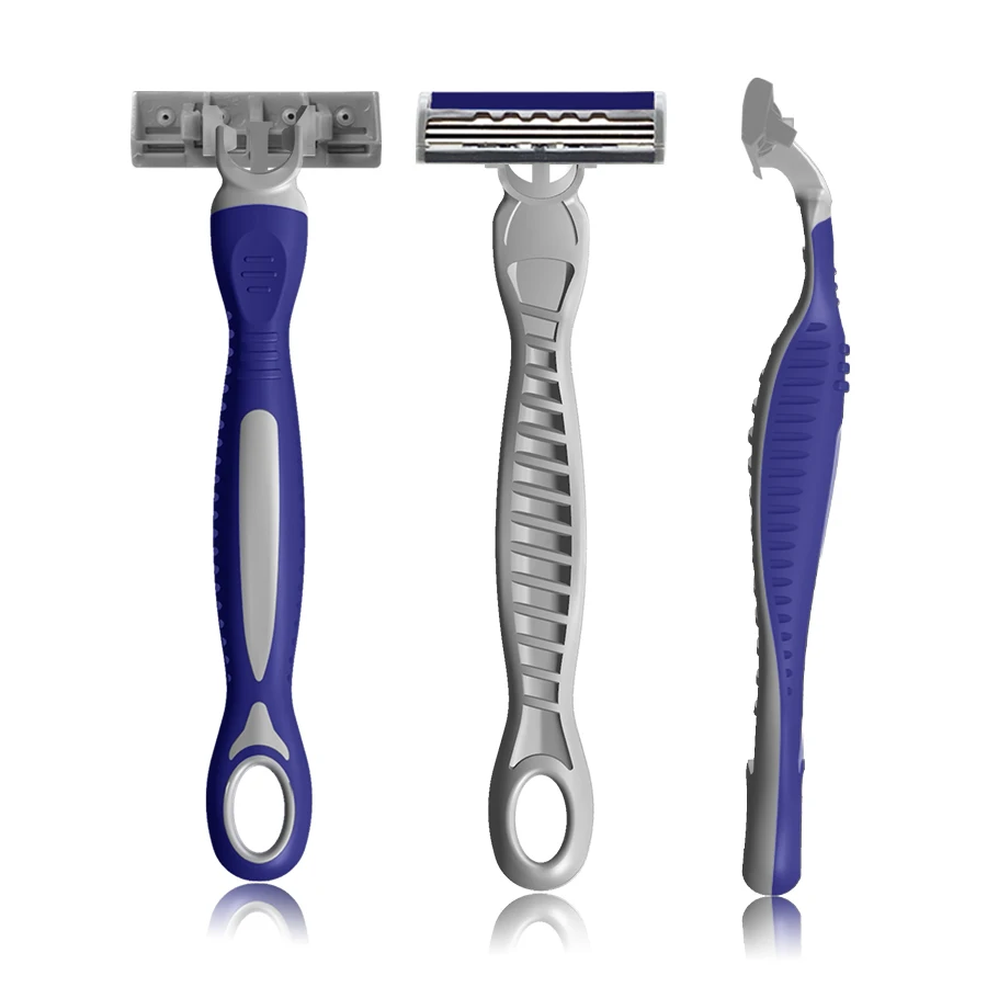 New product-R3177 Disposable Triple Blades Razor Long  Rubber Handle for men shaving